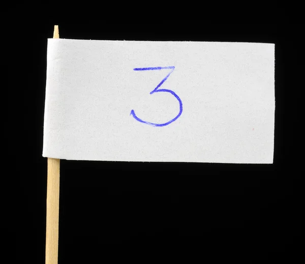 Handwritten Number Three on Paper Flag — Stock Photo, Image
