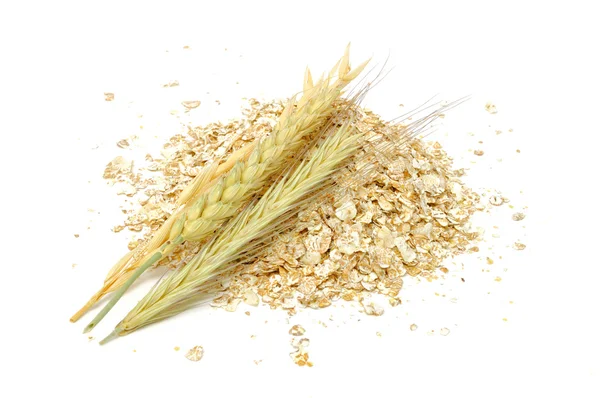 Pšenice, oves, žito a ječmen vločky s ušima — Stock fotografie