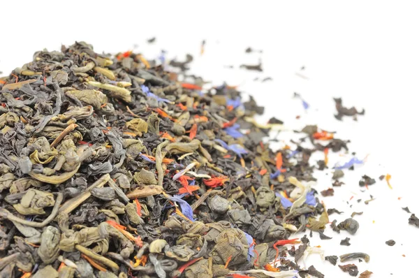 Mieszanka herbaty zielonej, czarnej i kwiatowy — Zdjęcie stockowe