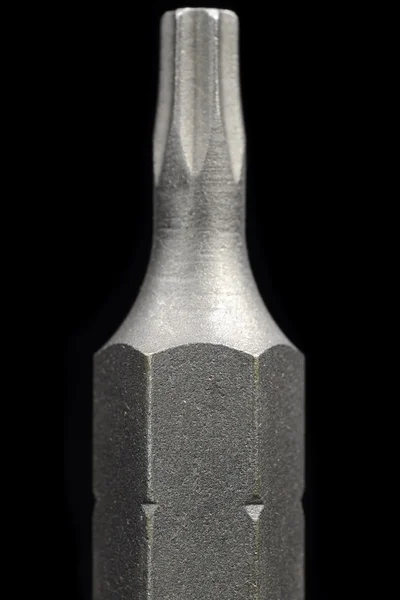 Chave de fenda Bit Close-Up no fundo preto — Fotografia de Stock