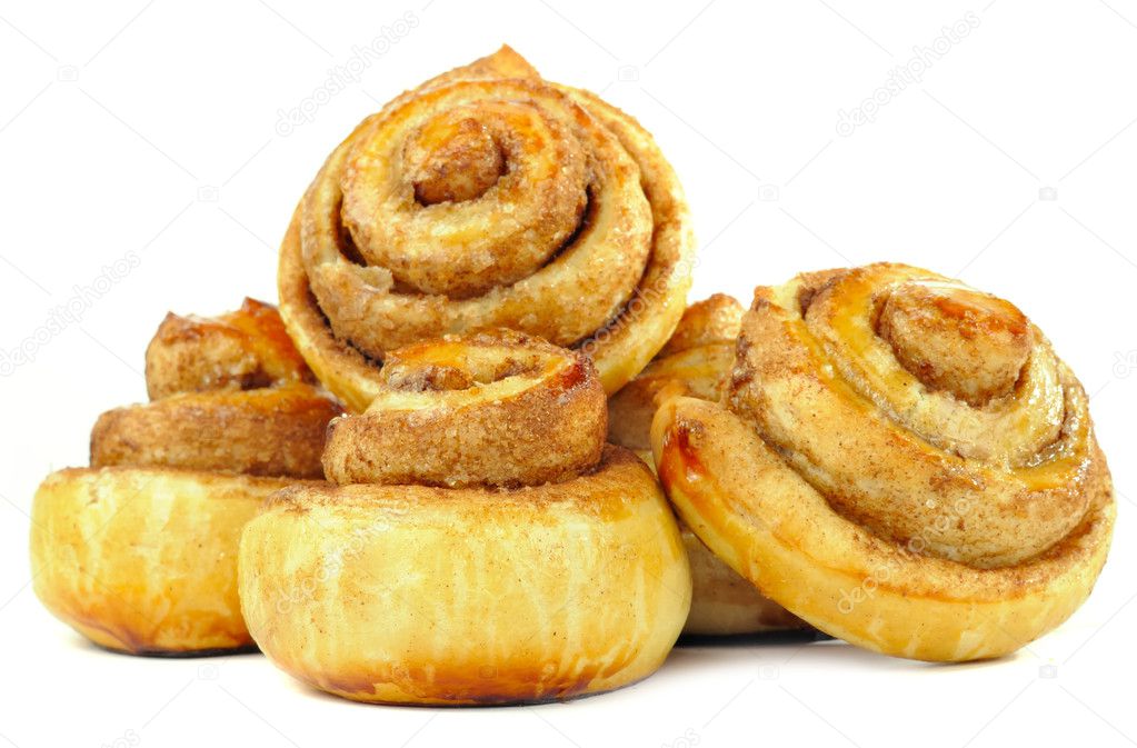 Sweet Cinnamon Rolls Isolated on White Background