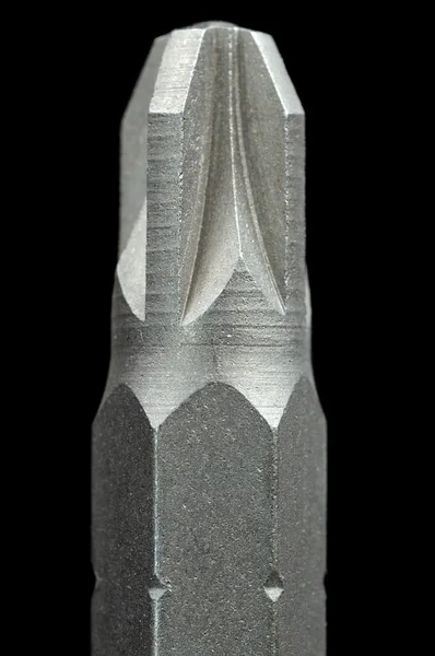 Chave de fenda Bit Close-Up no fundo preto — Fotografia de Stock