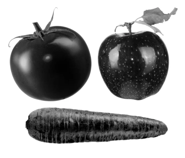 검은 토마토, 사과 당근 — 스톡 사진
