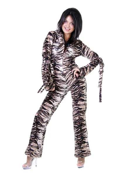 A szép lány a tigris öltöztetős — Stock Fotó