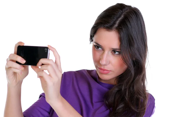 Girl posing for a photograph taken from his cell phone — Stock Photo, Image