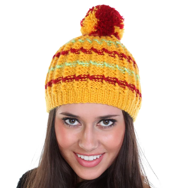 Happy woman in a knitted hat — Stock Photo, Image
