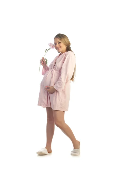 Expectant mother in soft robe — ストック写真