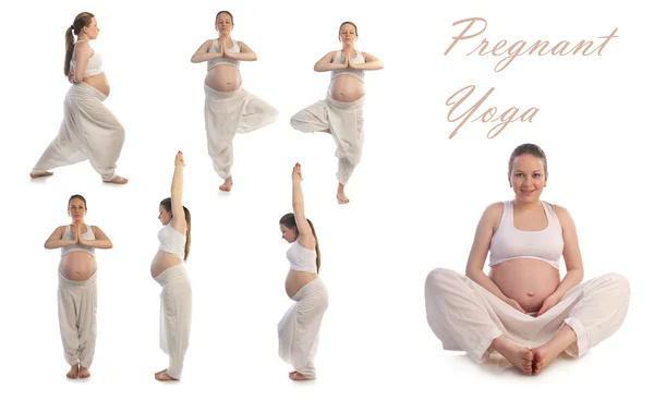 Yoga egzersiz yaparak güzel bir hamile kadın. — Stok fotoğraf