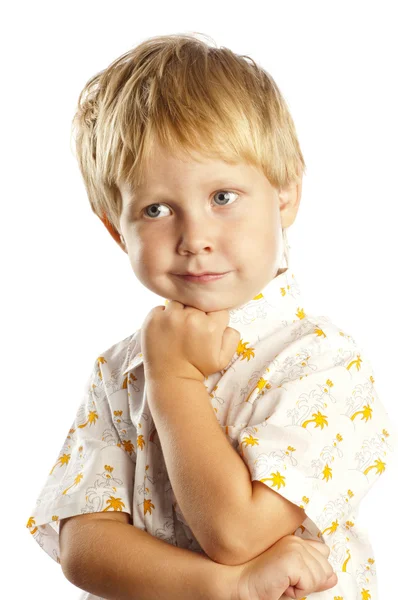 Retrato de um menino no fundo branco — Fotografia de Stock