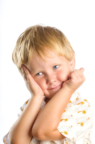 Portrait of a young boy on white background — Stock Photo, Image