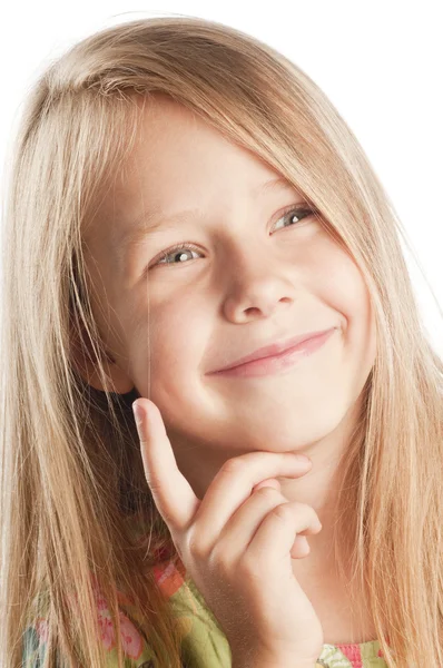 Retrato de menina bonita no fundo branco — Fotografia de Stock