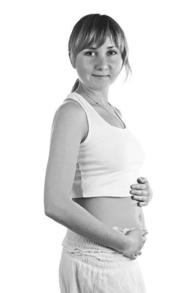 Όμορφη έγκυος για το λευκό φόντο — Φωτογραφία Αρχείου