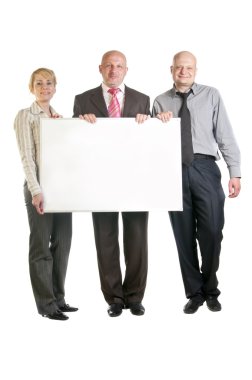 Three business holding a banner clipart