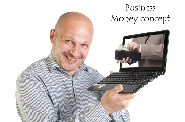 Businessman holding laptop on white background. — Stock Photo, Image