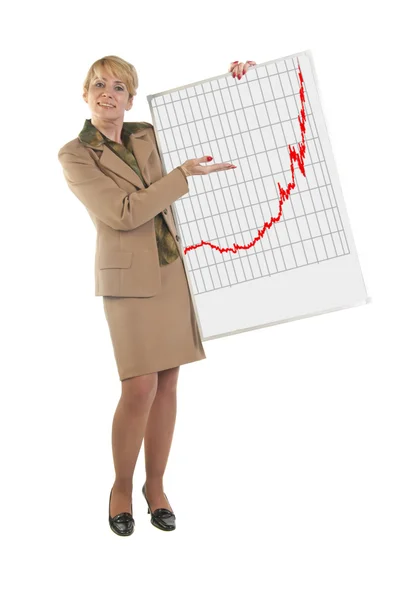 Mulher de negócios mostrando tabuleta com horário . — Fotografia de Stock