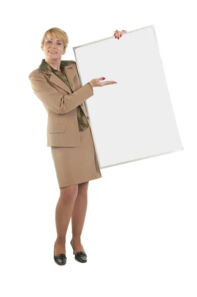 Mulher de negócios mostrando tabuleta em branco . — Fotografia de Stock
