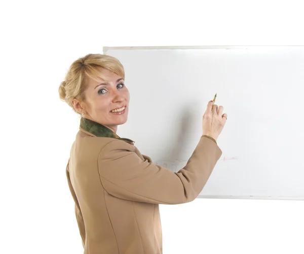 Mulher de negócios mostrando tabuleta em branco . — Fotografia de Stock