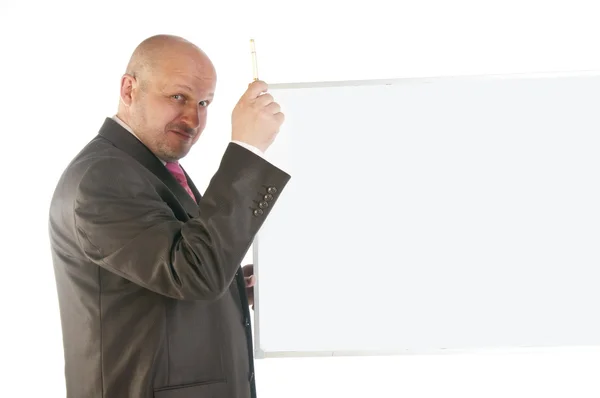 Uomo d'affari che mostra cartello bianco . — Foto Stock