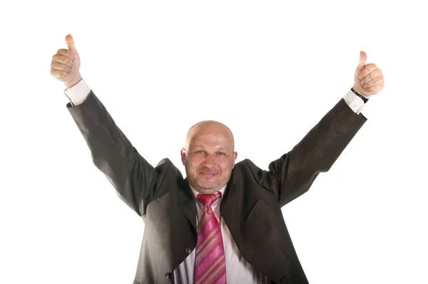 Šťastný podnikatel drží palce — Stock fotografie