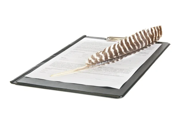 Feather quill on paper. — Stock Photo, Image