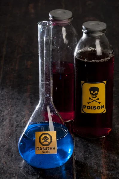 Poison bottle with label — Stock Photo, Image