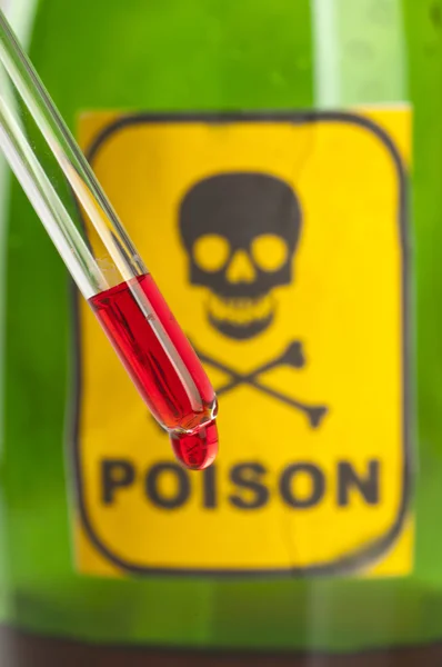 Poison bottle with label and blood — Stock Photo, Image