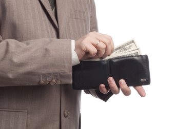 Wallet in hands of businessman clipart