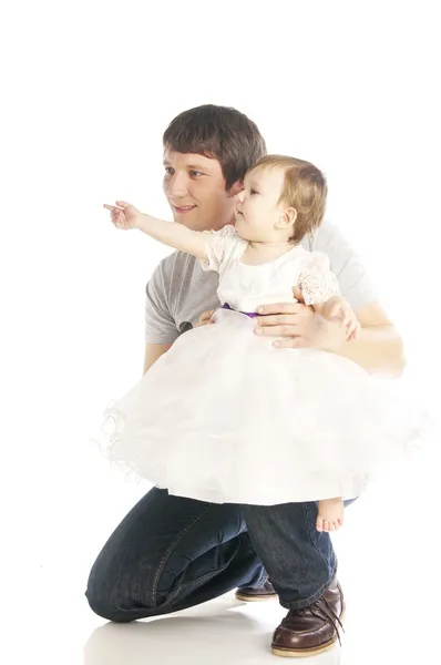 Happy man and baby isolated over a white background — Stock Photo, Image