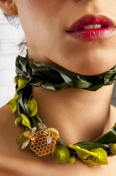 Original necklace on a beautiful girl — Stock Photo, Image