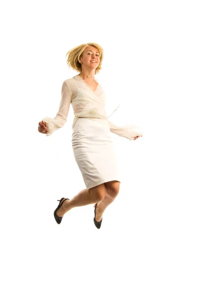 Full-fama de la mujer saltando en el aire — Foto de Stock