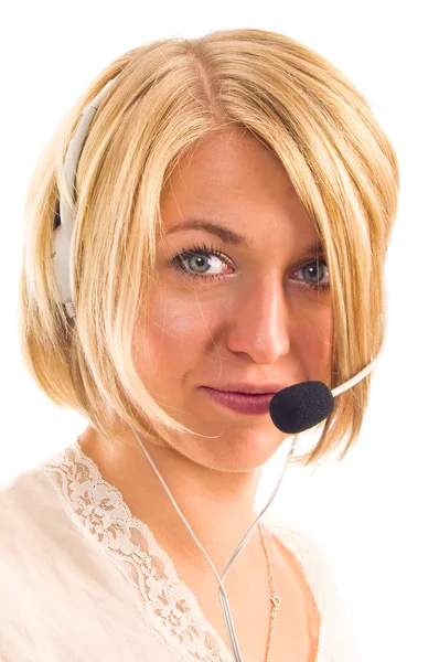 Firmy klient wsparcie operatora kobieta uśmiechając się - na białym tle — Zdjęcie stockowe