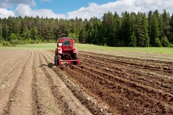 Трактор за работой на поле — стоковое фото