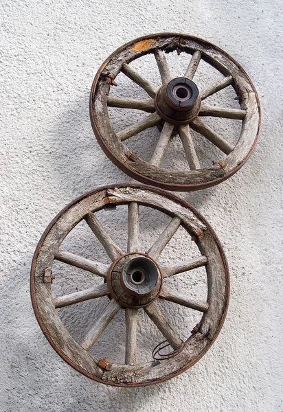 stock image Old wooden wagon wheels