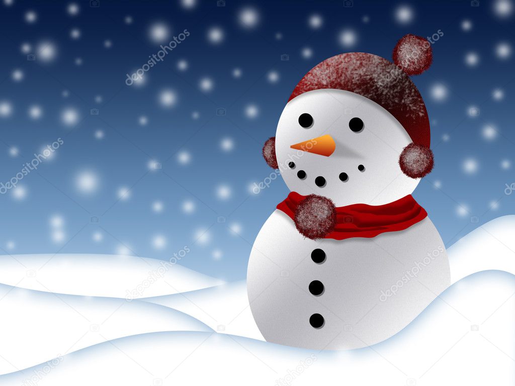 Snowman in wintry landscape