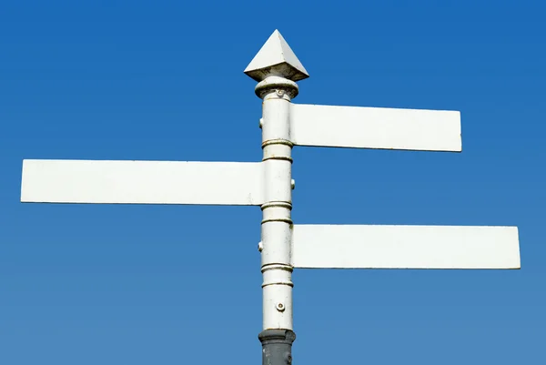 Old fashioned English 3 way blank direction signpost. — Stock Photo, Image