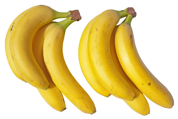 Två klasar av bananer isolerad på en vit bakgrund. Stockfoto