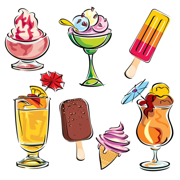 Sommergetränke und Desserts — Stockvektor