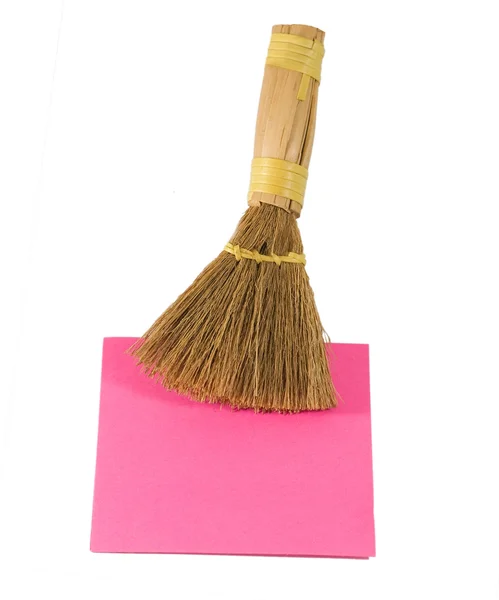 Post-It Note and broom — Stock Photo, Image