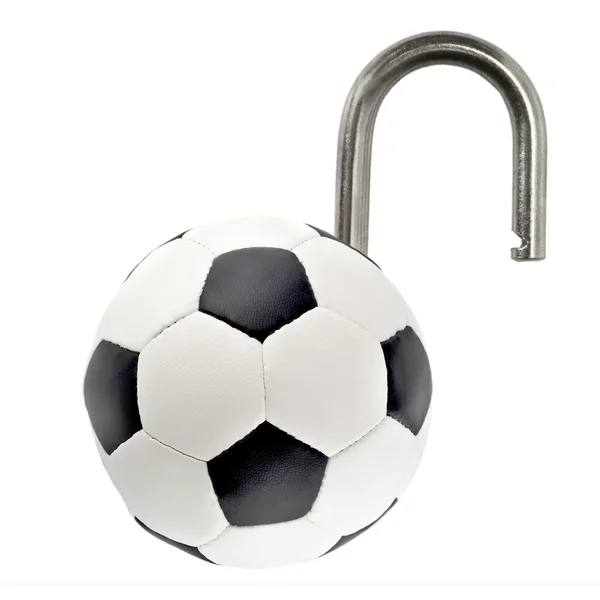 Open padlock soccer ball — Stock Photo, Image
