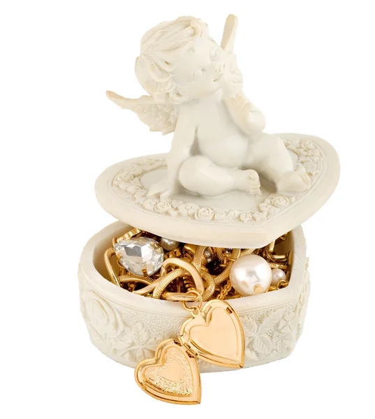 Angel gold jewelry box — Stock Photo, Image
