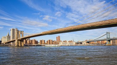 New york - brooklyn Köprüsü ve aşağı manhattan