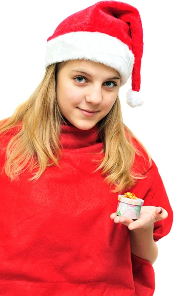 Santa flicka med nuvarande — Stockfoto