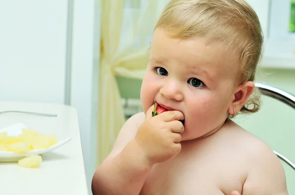 Eating baby girl — Stock Photo, Image