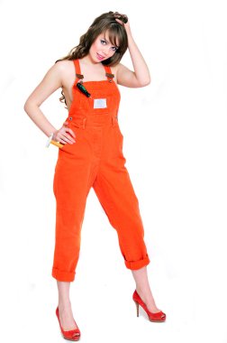 Contractor girl with hummer and screwdrive clipart