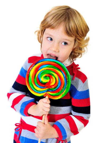 Porträtt av flicka med lollipop — Stockfoto
