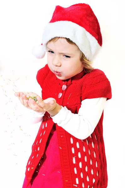 Soprar o pequeno Pai Natal — Fotografia de Stock