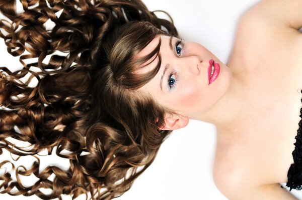 Girl with long curly hair