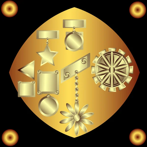 Decorative gold ornaments on a black background — Stok Vektör