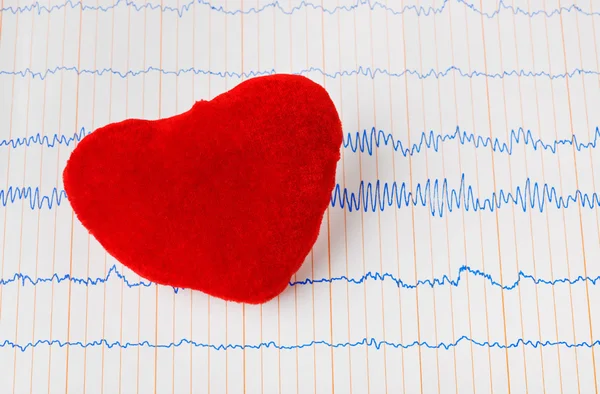Leksak hjärtat på EKG — Stockfoto