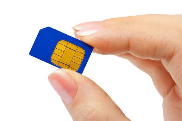 Hand and phone sim card — Stock Photo, Image